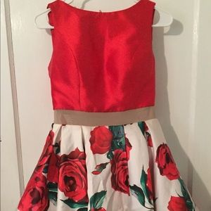 Custom made red and floral dress
